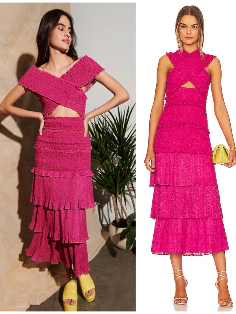 Saylor Lin Smocked Midi Long Sleeveless Tiered Dress Pink Women’s Size Small